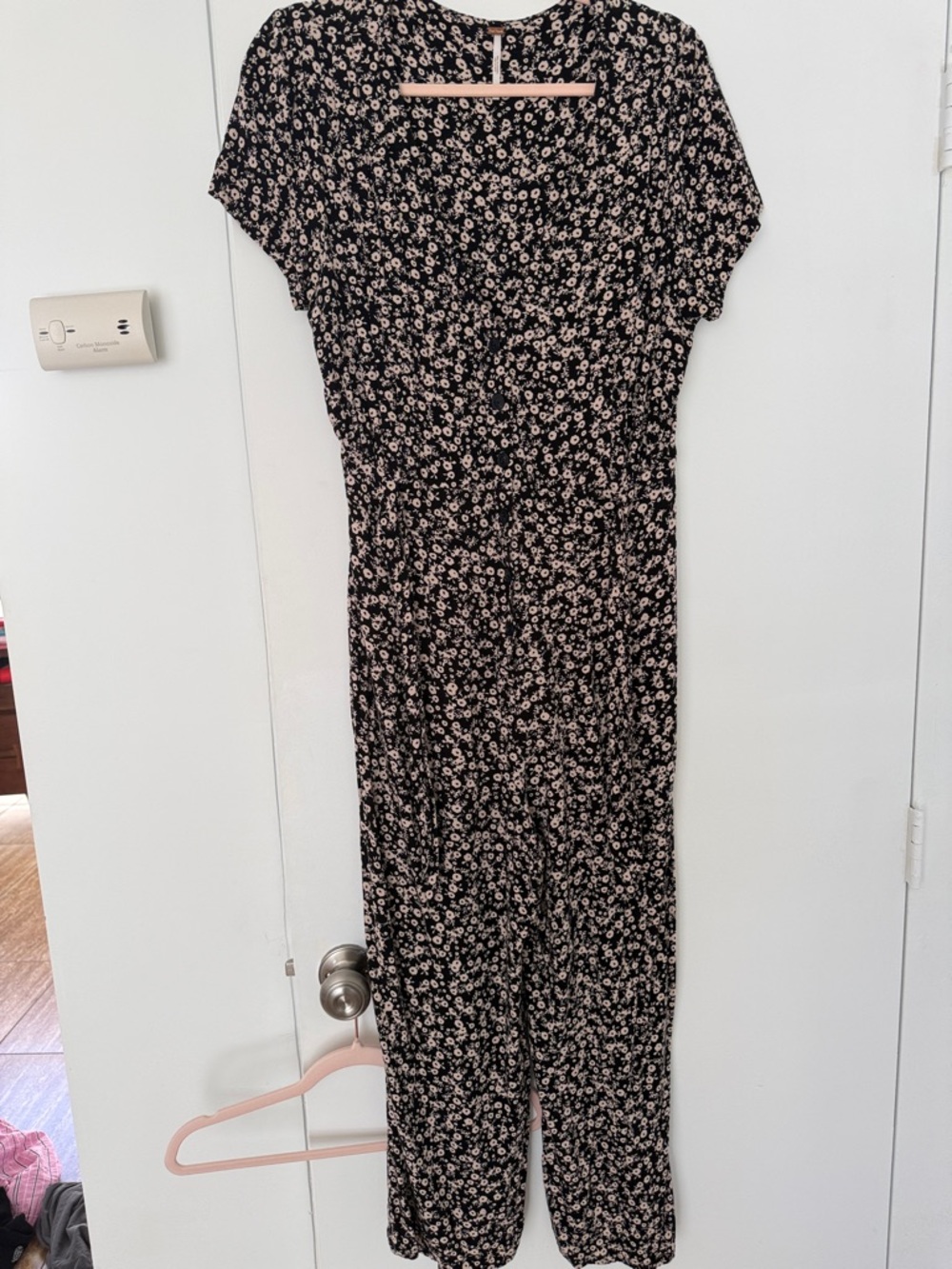 Free People Black Jumpsuit with Cream Floral Ditsy Print